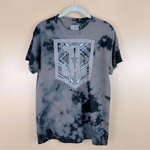 NEW Justice League Mens Gray Black Tie Dye Metallic Graphic Short Sleeve Shirt M